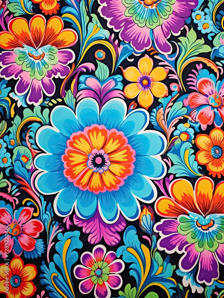 Psychedelic Groovy Patterns: Striking Vintage Painting with 70s Trippy Designs