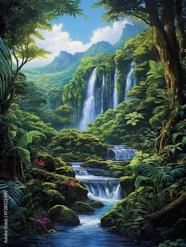 Rainforest Waterfall Oasis: Ocean Cascade meets Serene Rainforest Bliss