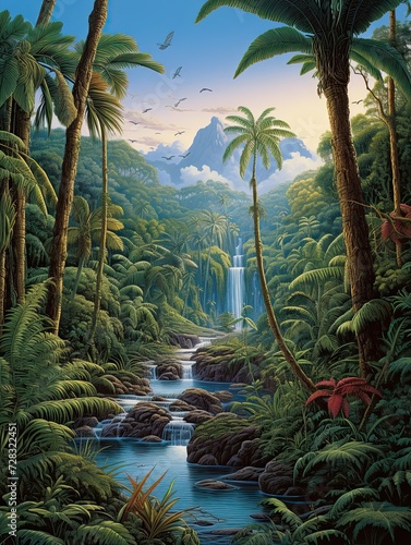 Rainforest Waterfall Scenes  Captivating Jungle Basin Views of Scenic Vista Wall Art