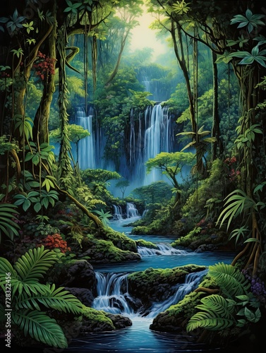 Rainforest Waterfall Scenes: Captivating Ocean Meets Enchanting Rainforest in this Seaside Art Print