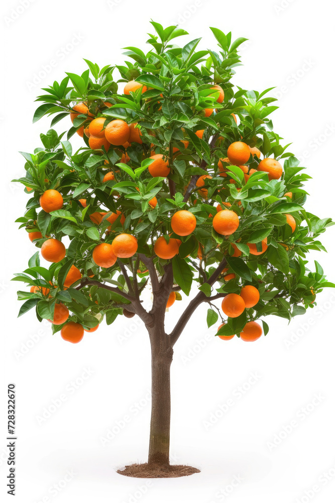 Tangerine tree with fruits isolated on white background