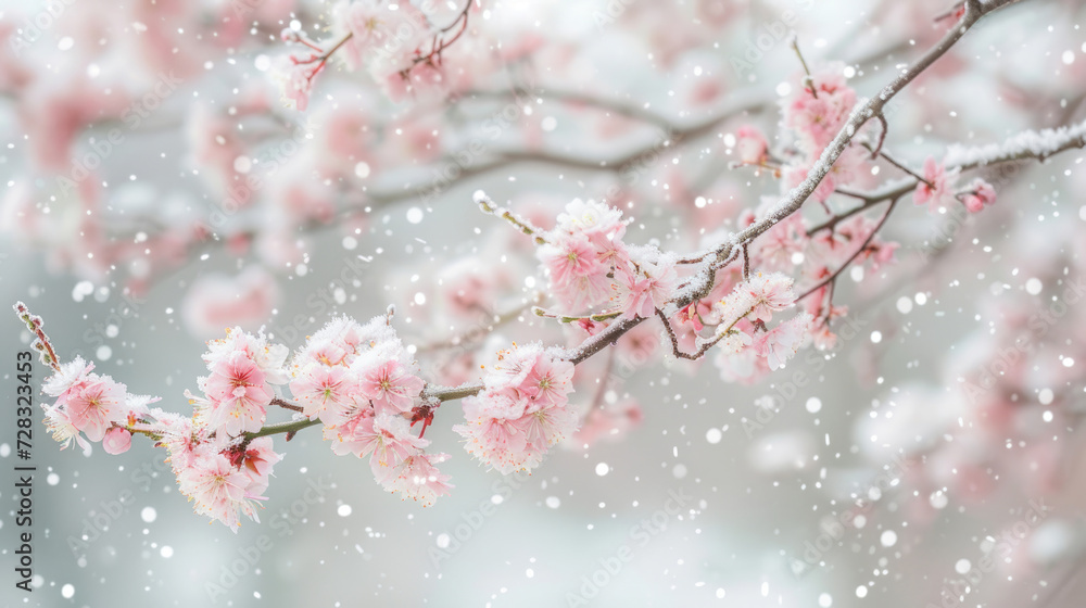 Tree blossoms covered in a soft layer of snow