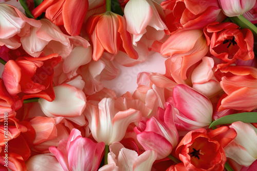 A frame formed by an array of vibrant tulip blossoms © Veniamin Kraskov