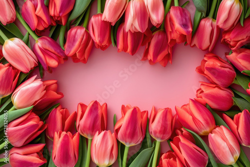 A frame formed by an array of vibrant tulip blossoms