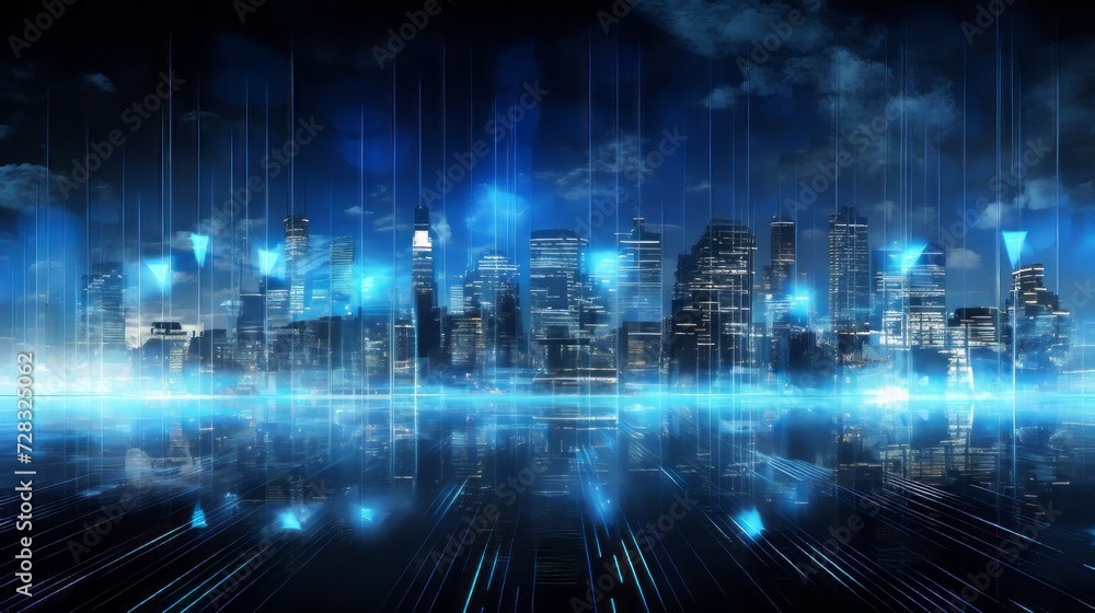 Vibrant blue abstract cityscape: futuristic digital technology concept Vibrant blue abstract cityscape: futuristic digital technology concept
