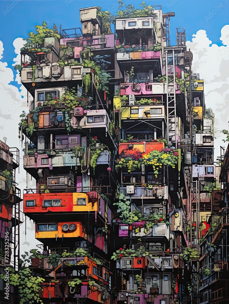 Urban Art Plateau: Street Graffiti, High-Rise Tags - Print for the Cityscape Aficionado