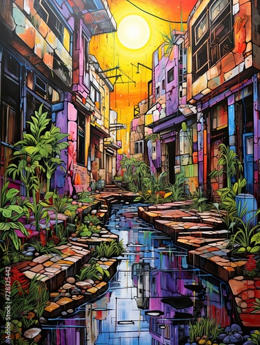Vibrant Street Graffiti: Urban Art Landscape with Colorful City Walls © Michael