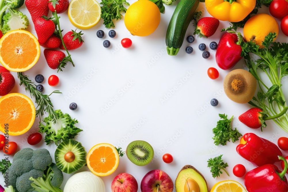 Fruits and Vegetables Frame. White Copy Space. Fruits and Vegetables Frame. White Copy Space.