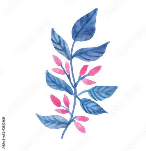 clip art of leaves. unique leaf with pink petals illustration. watercolor hand drawn