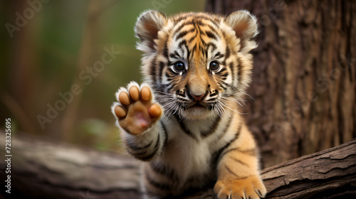 Cute Baby Tiger Waving A Hand