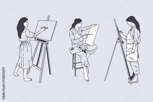 Set of outline illustrations from a painter artist