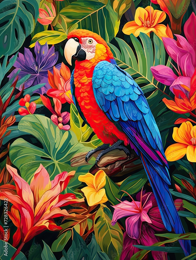 Obraz premium Protected Species: Vibrant Tropical Birds National Park Art Print