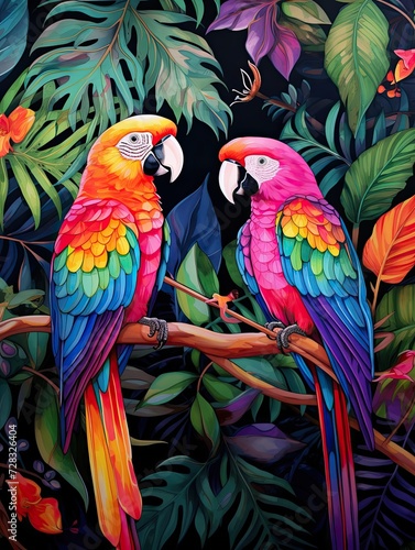 Vibrant Tropical Birds  Isolated Avian Species Island Artwork