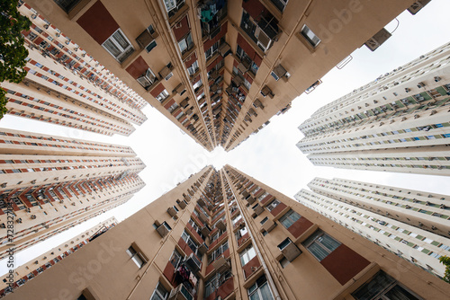 Tall residential buildings on sunny day photo