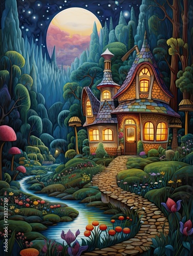 Whimsical Fairytale Cottages: Enchanted Forest Wall Art featuring Magical Homes