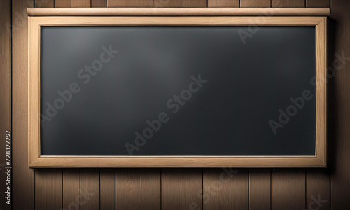 Blank blackboard on wooden wall