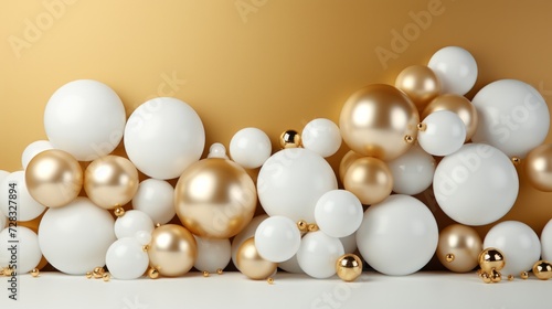 abstract minimalist background with white and gold balloons.