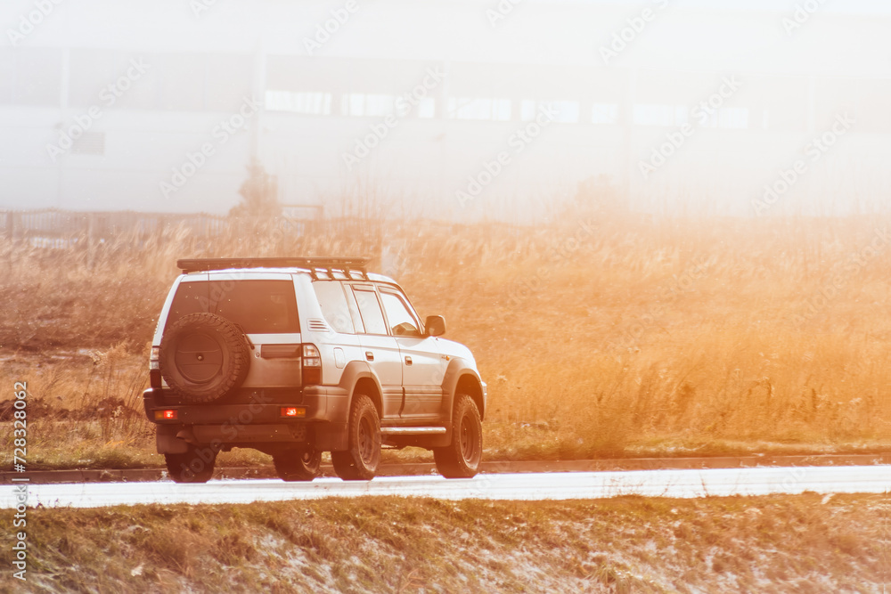 Obraz premium A modern and elegant SUV car for family travel and business work with hybrid power an all four wheels.