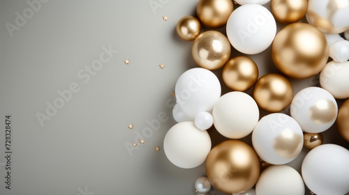 abstract minimalist background with white and gold balloons.