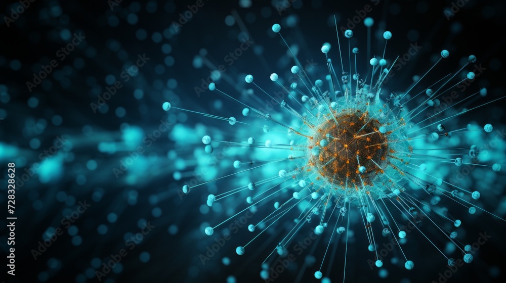 An abstract representation of a virus particle, highlighting its intricate and geometric structure. An abstract representation of a virus particle, highlighting its intricate and geometric structure.