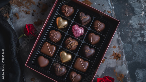 the valentine's day chocolate box with heart shaped chocolates
