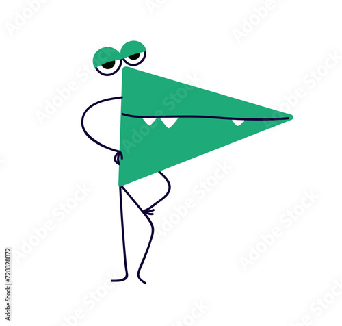 Funny comic fiction character. Happy cool abstract shape, triangle figure wit...