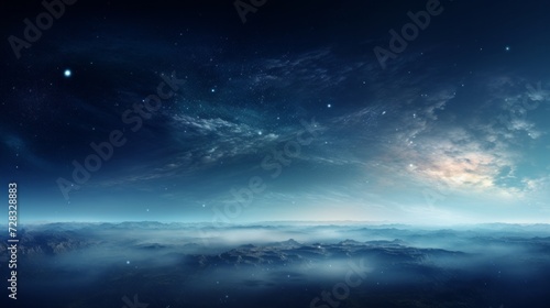 A serene space vista showcasing a distant nebula with intricate, lace-like pa...