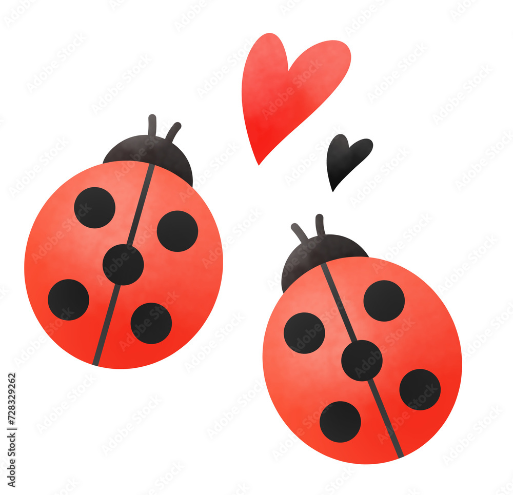 二匹のてんとう虫と赤と黒のハートマーク 二匹のてんとう虫と赤と黒のハートマーク