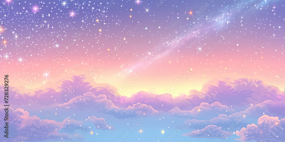 a sky with stars and clouds background, pink Holographic fantasy rainbow unicorn, vector, Pastel color sky space galaxy, for backgrounds, digital art, fantasy book covers, banner poster template a sky with stars and clouds background, pink Holographic fantasy rainbow unicorn, vector, Pastel color sky space galaxy, for backgrounds, digital art, fantasy book covers, banner poster template