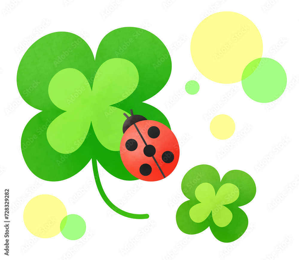 てんとう虫と四つ葉のクローバーとふわふわ丸
