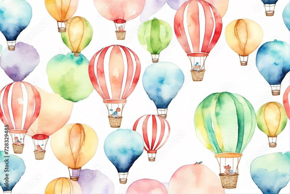 Hot air balloon background in watercolor hand drawn style Hot air balloon background in watercolor hand drawn style