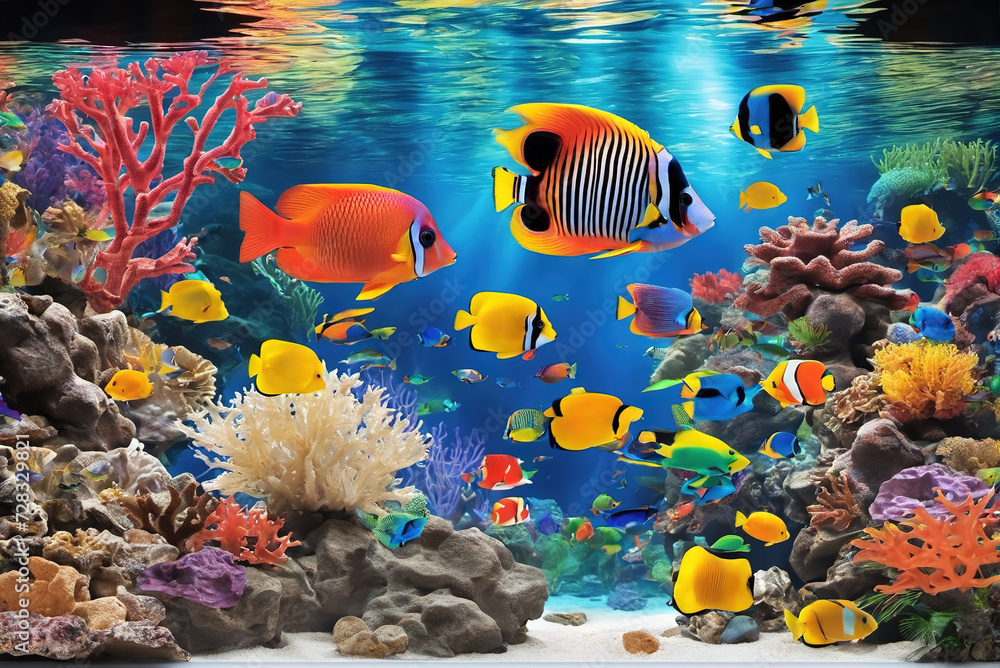 Fototapeta premium A wide variety of tropical fish breeding aquariums