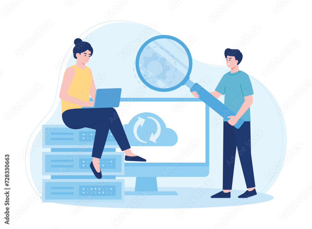 hosting backup and data analysis concept flat illustration hosting backup and data analysis concept flat illustration