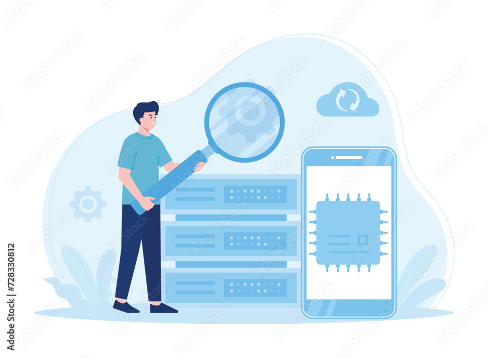 backup and analysis big data concept flat illustration backup and analysis big data concept flat illustration