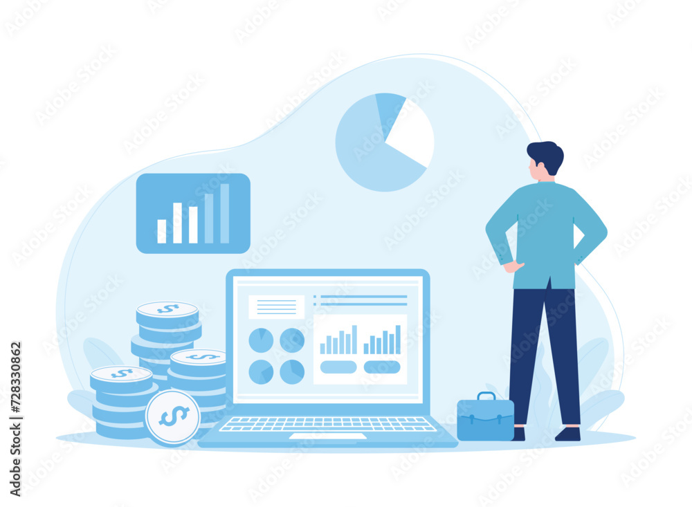 analysis of business development and income data concept flat illustration analysis of business development and income data concept flat illustration