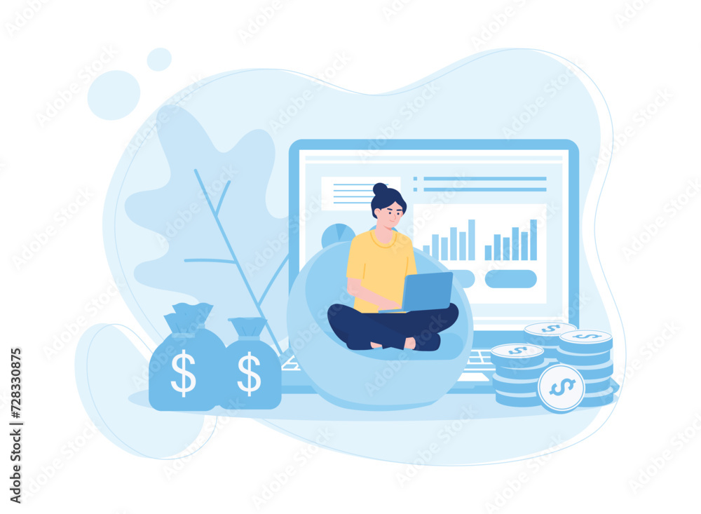 investors with laptops monitor growth and invest capital analyze profit graphs concept flat illustration investors with laptops monitor growth and invest capital analyze profit graphs concept flat illustration