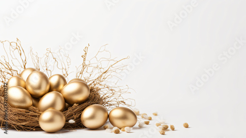 Gold Easter eggs in a nest