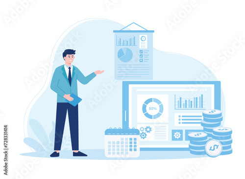 company monthly financial reports concept flat illustration