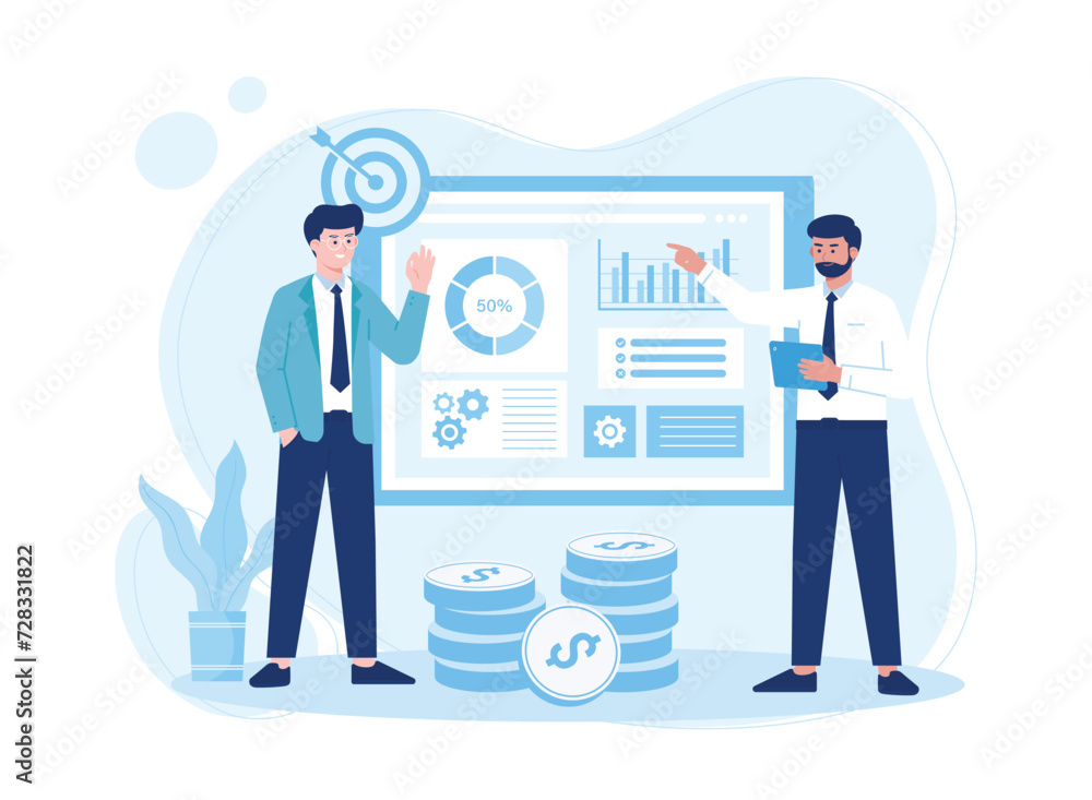 two business people analyzing business strategy growth concept flat illustration