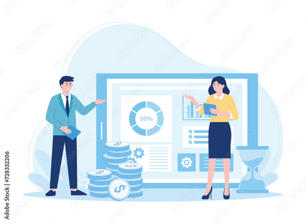 analyze the growth process of online investment concept flat illustration analyze the growth process of online investment concept flat illustration
