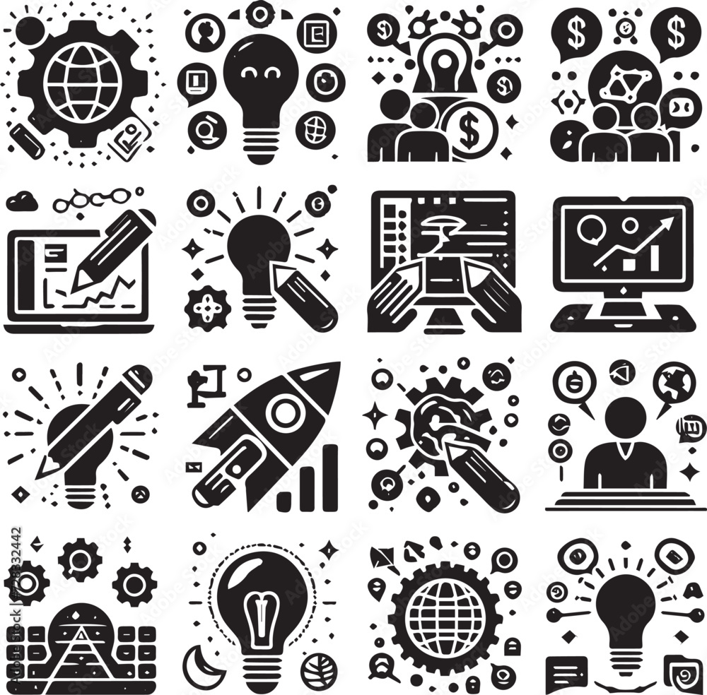 Fototapeta premium black and white icons set