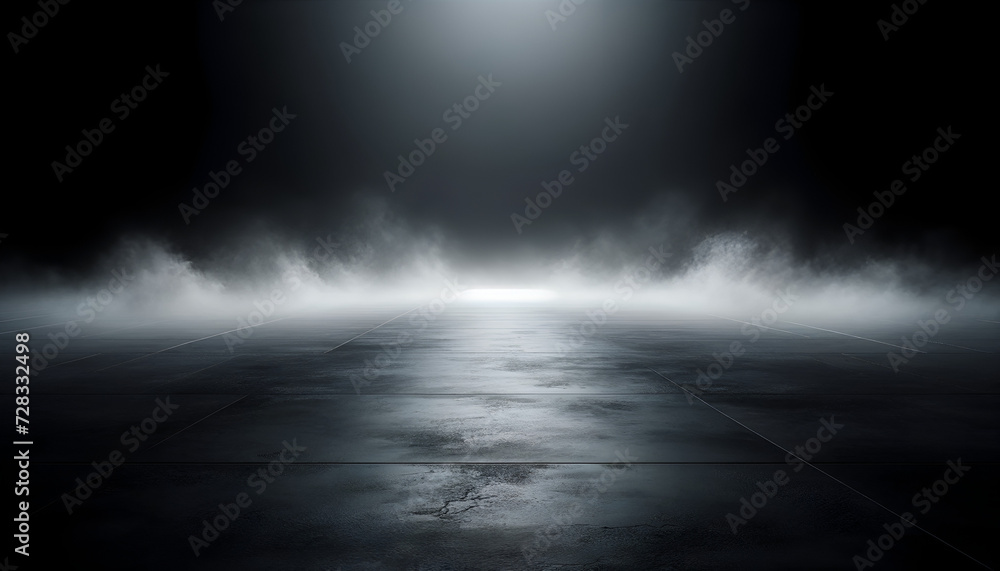 Misty concrete expanse under eerie moonlight.
Generative AI. - obrazy, fototapety, plakaty 