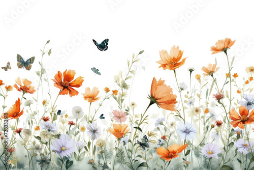 An watercolor painting of picturesque meadow blooms with gracefully fluttering butterflies © Veniamin Kraskov