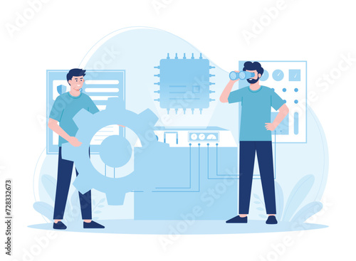 people who repair  machines concept flat illustration