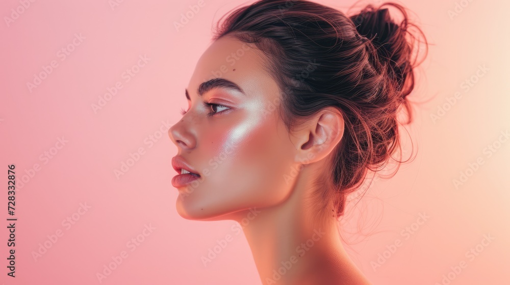 Effortless Radiance: Natural, Fresh, and Flawless Side Profile of a Woman with Rosy Cheeks
