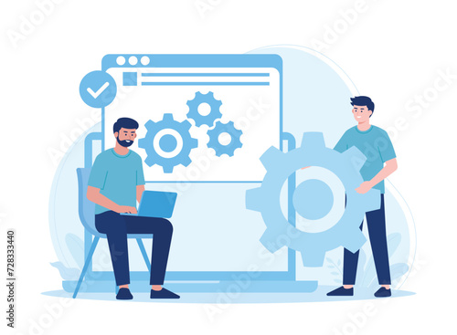 technical support that works on repairing computer hardware and software. concept flat illustration