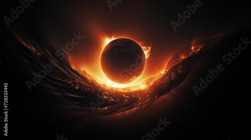 An otherworldly image of a solar eclipse, with the moon perfectly aligning wi...