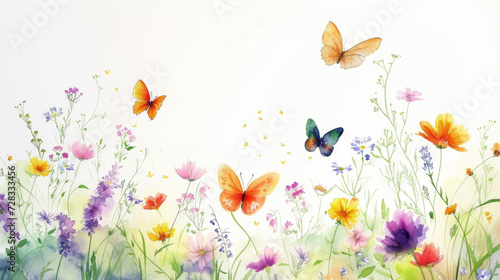 A watercolor painting of meadow blossoms surrounded by floating butterflies © Veniamin Kraskov