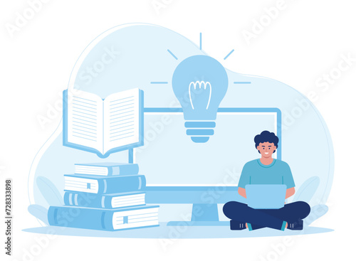 man with laptop sitting  online education concept  distance learning concept flat illustration