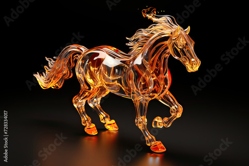 Glass figurine of horse stands proudly on black background, embodying breathtaking elegance and strength